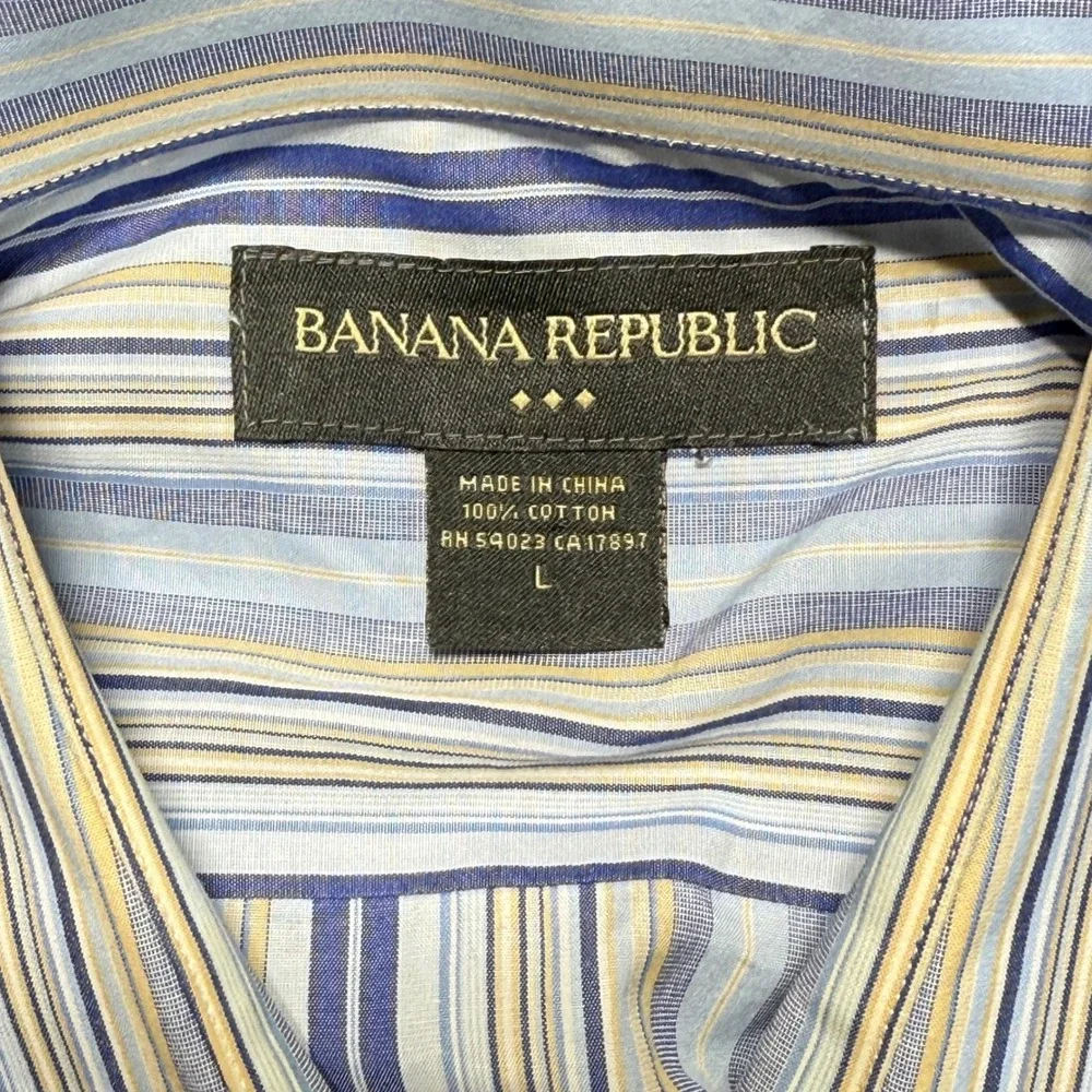 Banana Republic‎ Button Down Shirt Mens L Blue Striped 273417-00